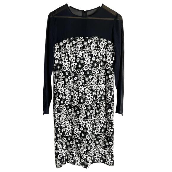Worth Black White Floral Embroidered Sheer Long Sleeve Sheath Dress Size 10 - Picture 1 of 11